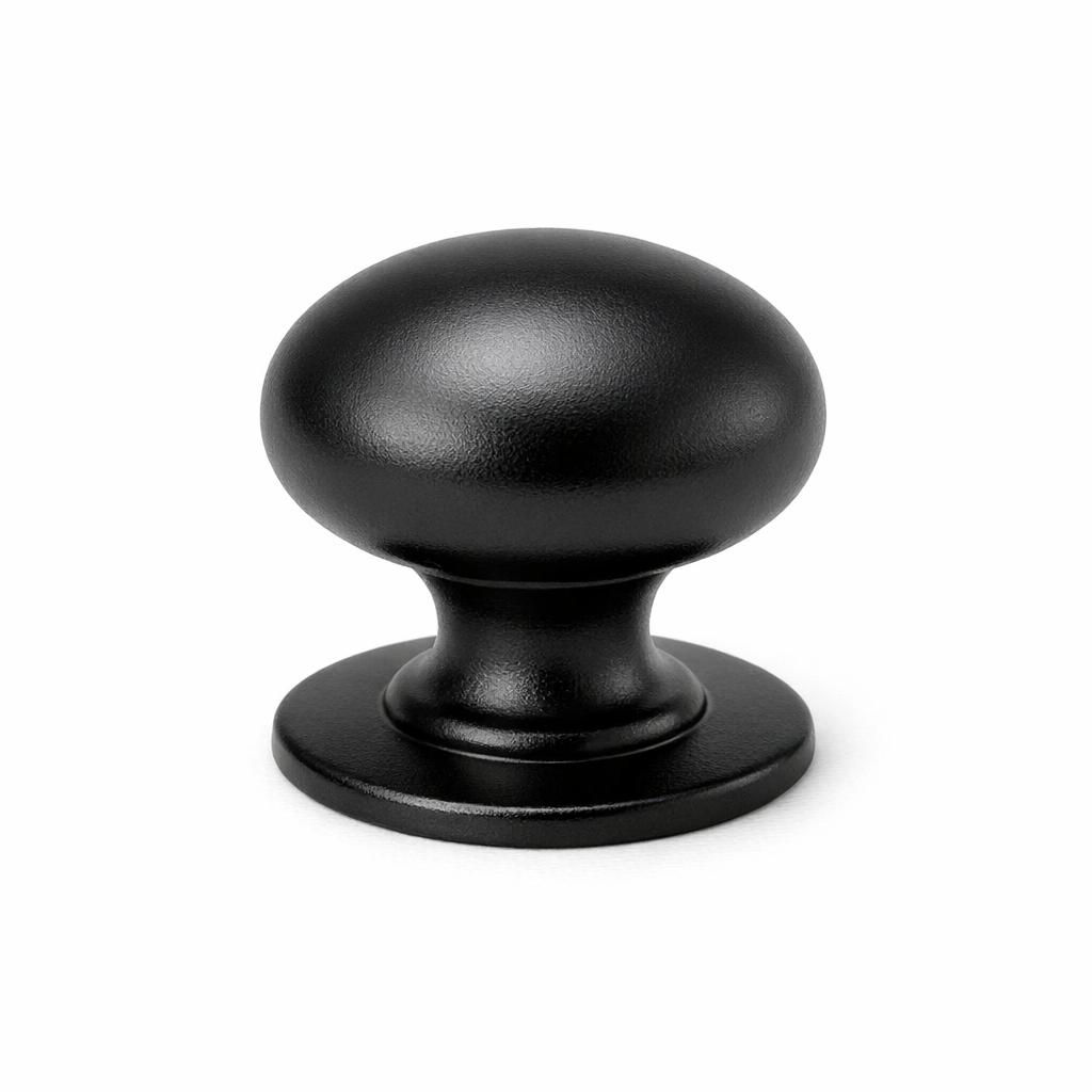 Commercial product photograph. A single residential cabinet knob. Smooth surface texture. Round Knob shape....