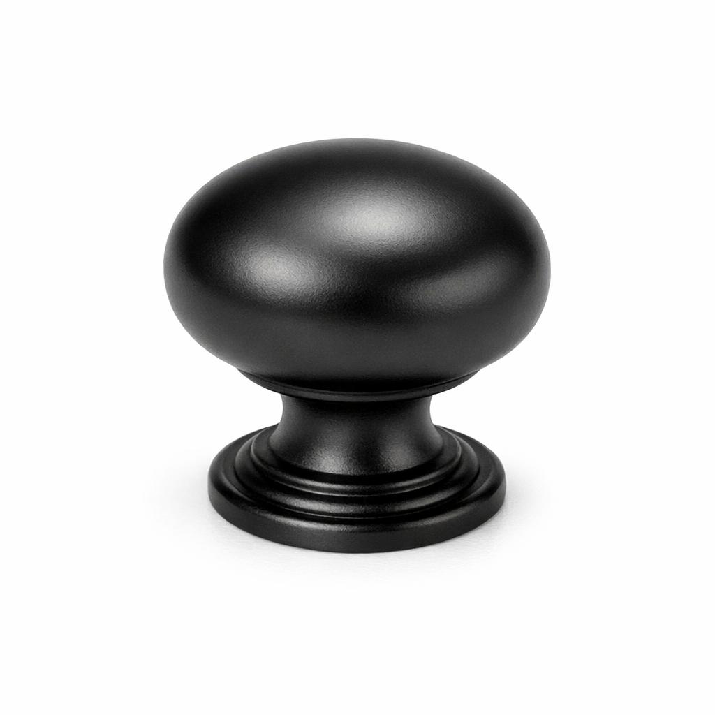 Commercial product photograph. A single residential cabinet knob. Smooth surface texture. Round Knob shape....