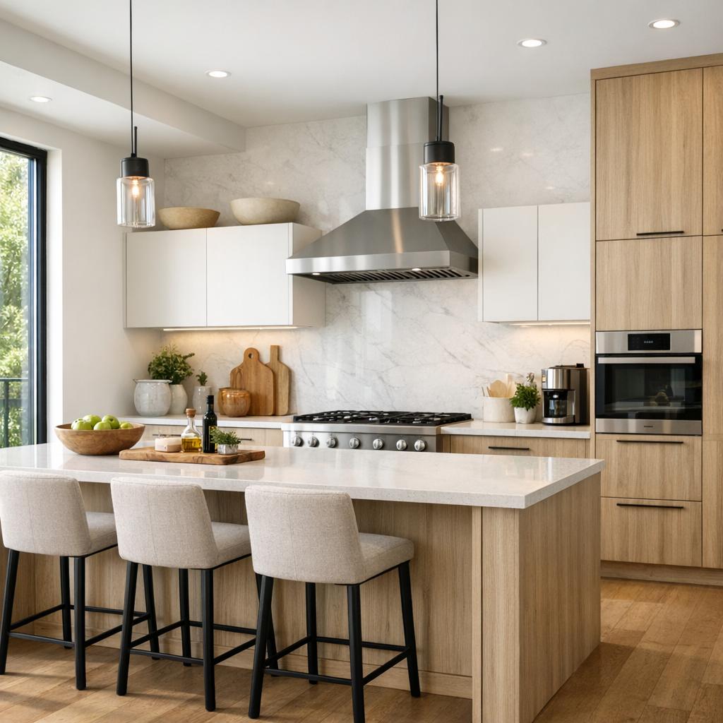 Photorealistic kitchen interior, modern style, natural lighting, 16:9
