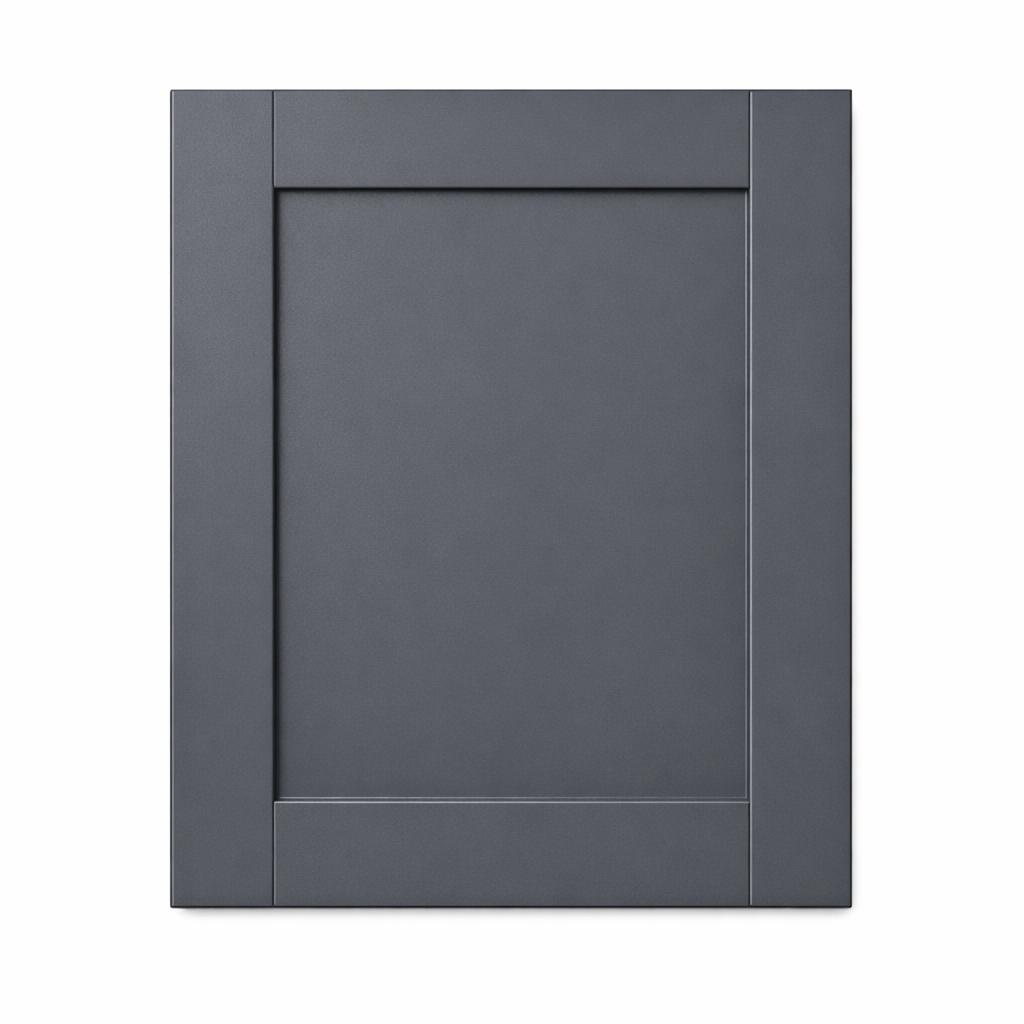 A single flat-lay product photograph of a Shaker kitchen cabinet door panel. Material: MDF. Color: Dark Gra...