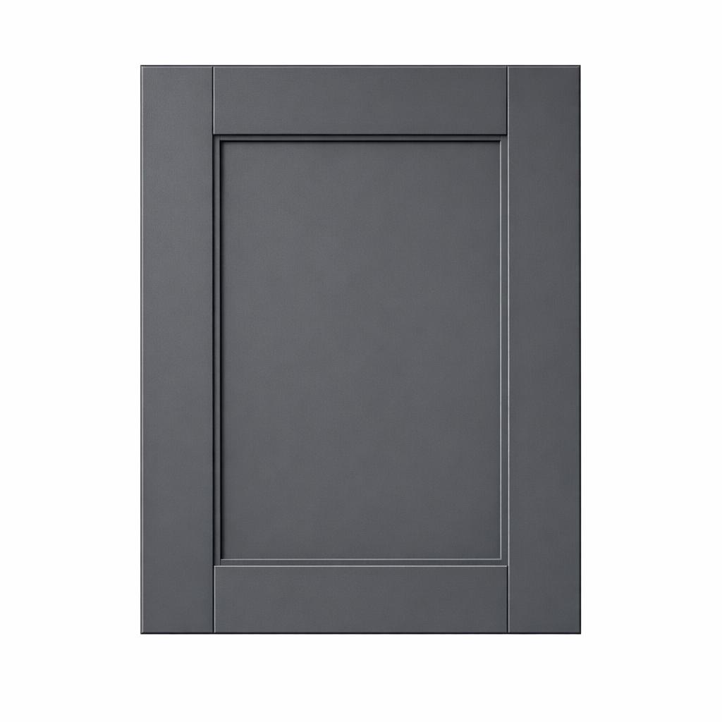 A single flat-lay product photograph of a Shaker kitchen cabinet door panel. Material: MDF. Color: Charcoal. Finish: Pai