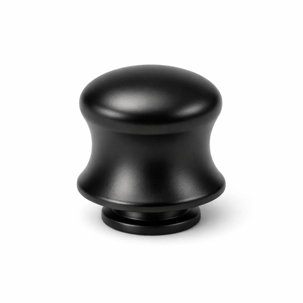 Commercial product photograph. A single residential cabinet knob. Smooth surface texture. Round Knob shape....