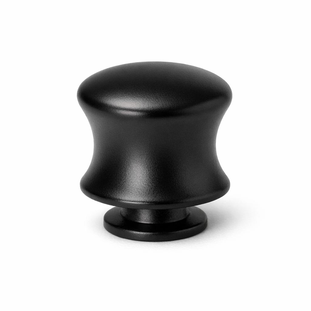 Commercial product photograph. A single residential cabinet knob. Smooth surface texture. Round Knob shape....
