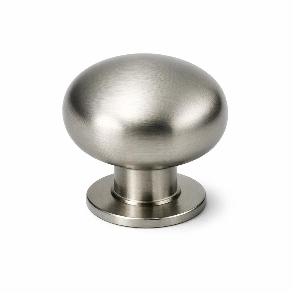 Commercial product photograph. A single residential cabinet knob. Smooth surface texture. Round Knob shape....