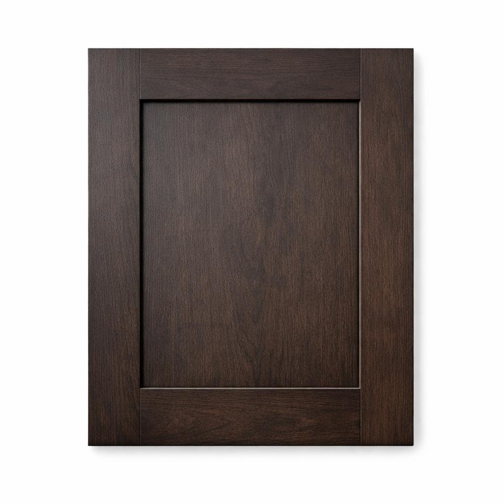 A single flat-lay product photograph of a Shaker kitchen cabinet door panel. Material: MDF. Color: Espresso. Finish: Sta