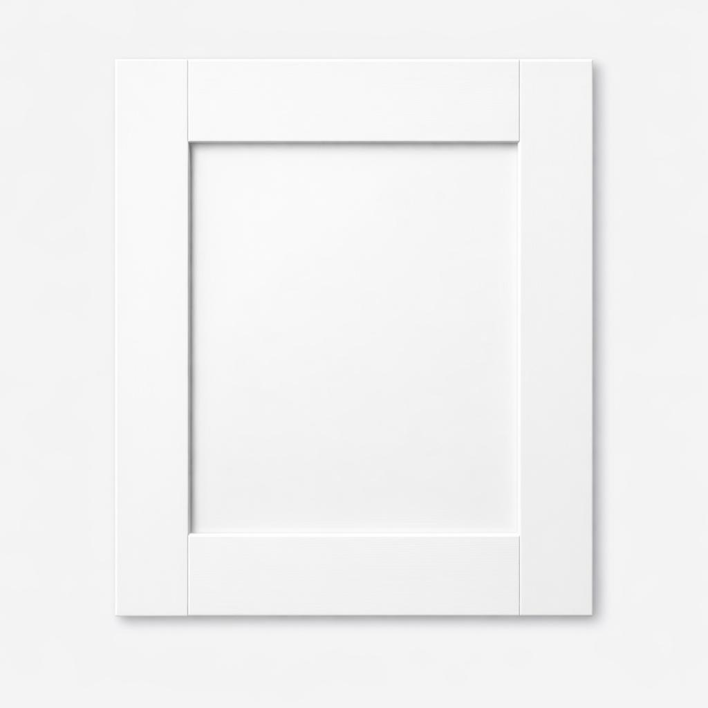 A single flat-lay product photograph of a Shaker kitchen cabinet door panel. Material: MDF. Color: White. F...