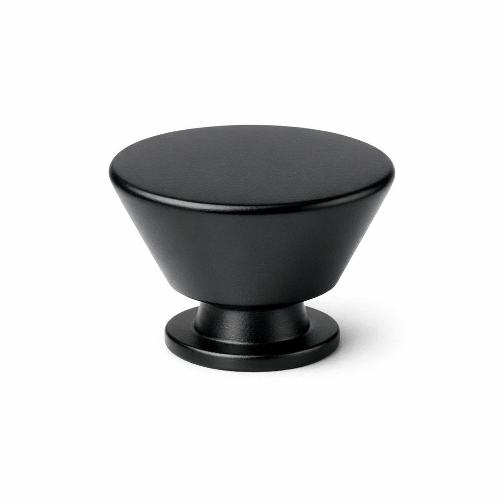 Commercial product photograph. A single residential cabinet knob. Smooth surface texture. Round Knob shape....