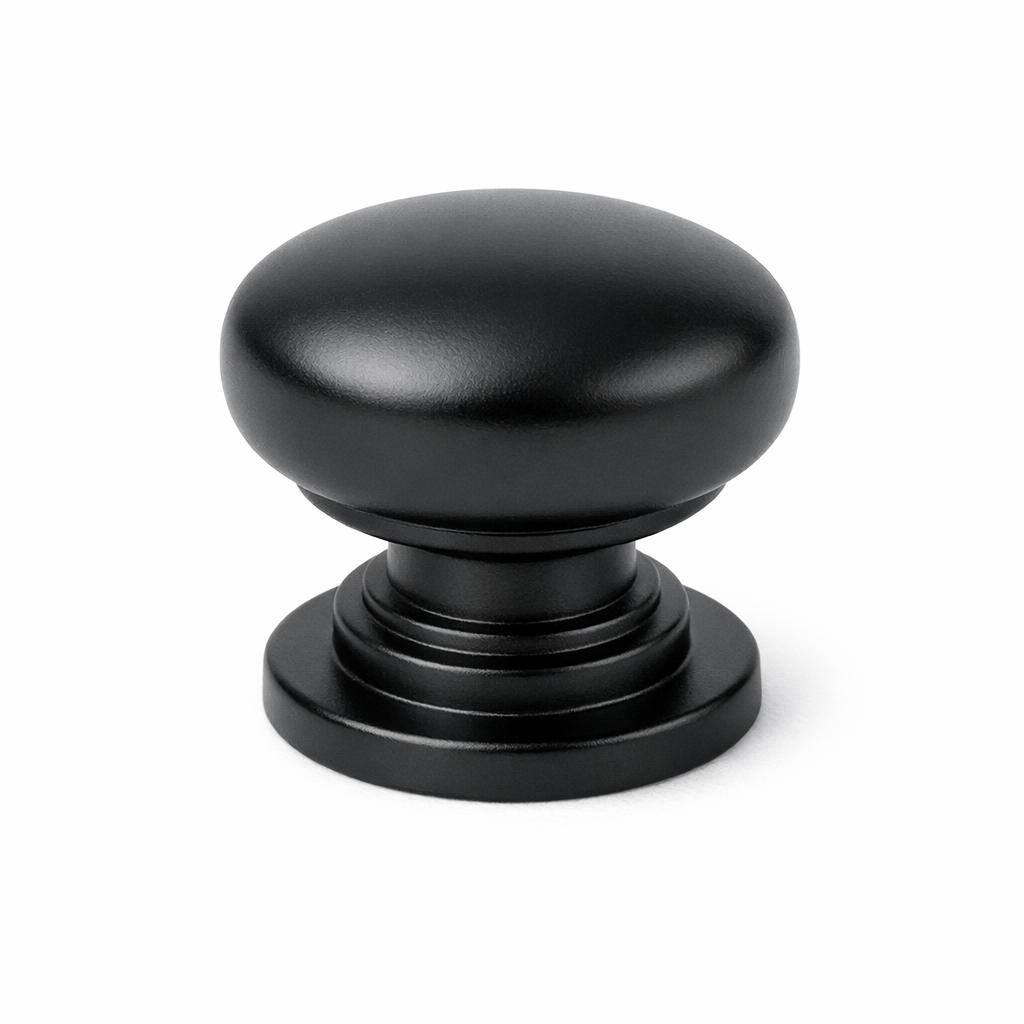 Commercial product photograph. A single residential cabinet knob. Smooth surface texture. Round Knob shape....