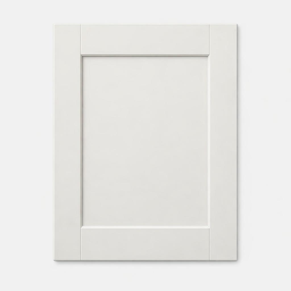 A single flat-lay product photograph of a Shaker kitchen cabinet door panel. Material: MDF. Color: Off-Whit...