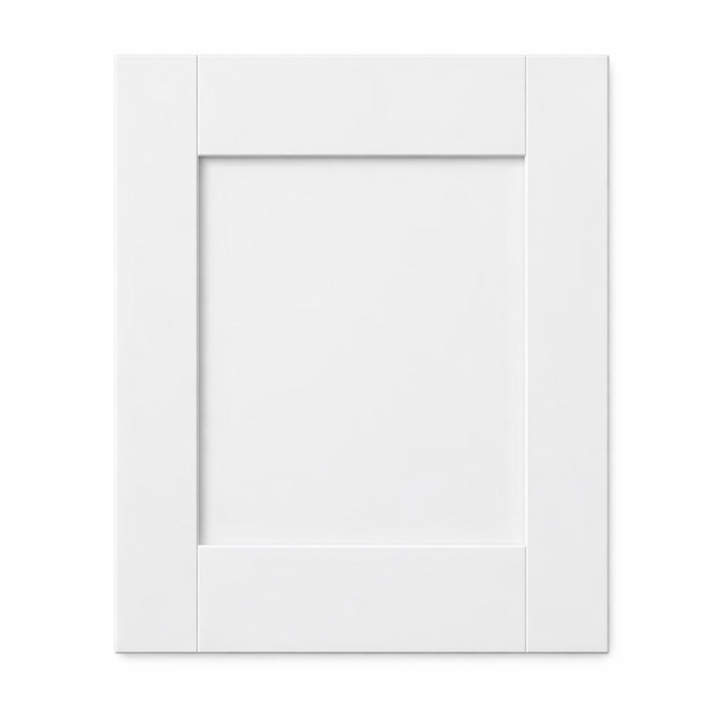 A single flat-lay product photograph of a Shaker kitchen cabinet door panel. Material: MDF. Color: White. F...