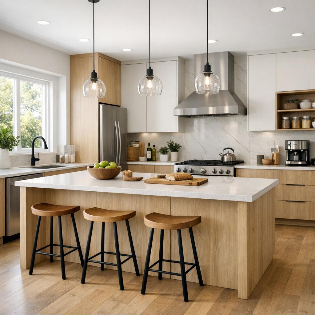 Photorealistic kitchen interior, modern style, natural lighting, 16:9