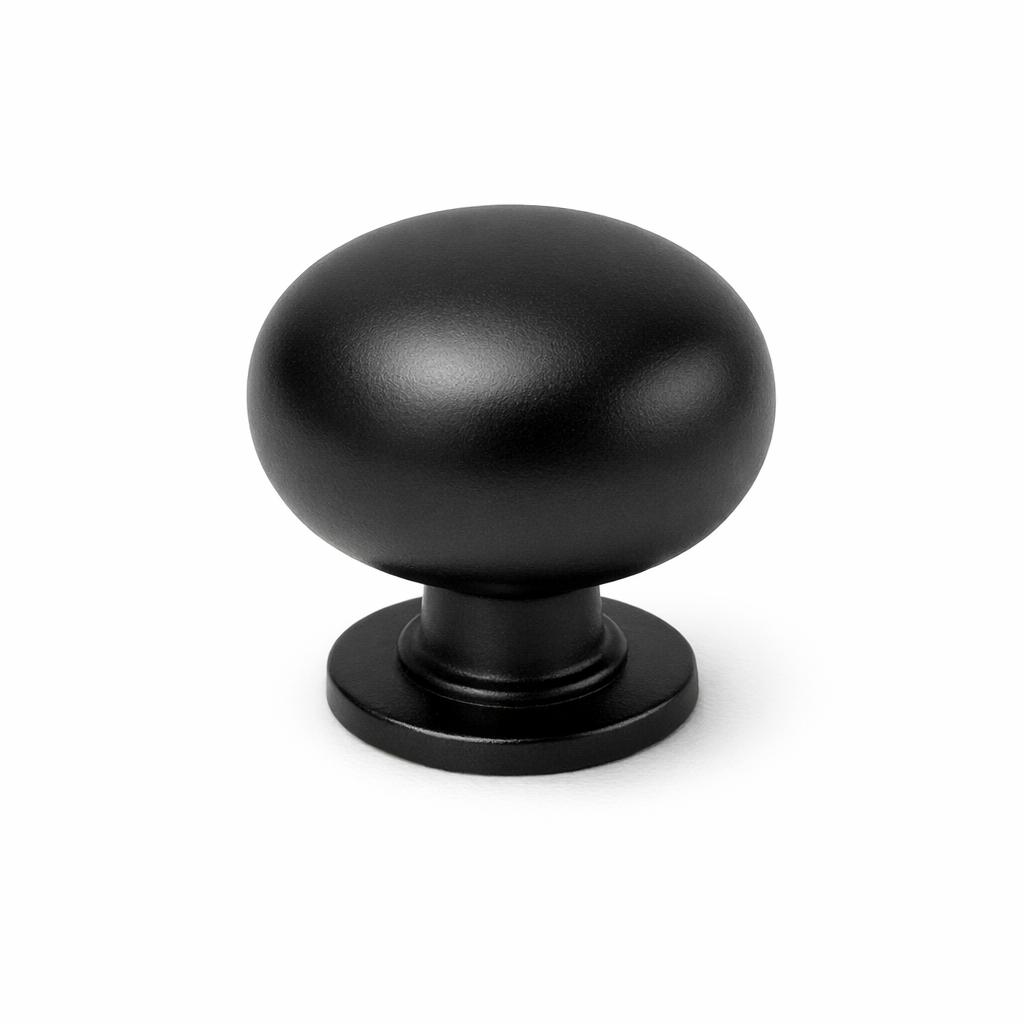 Commercial product photograph. A single residential cabinet knob. Smooth surface texture. Round Knob shape....