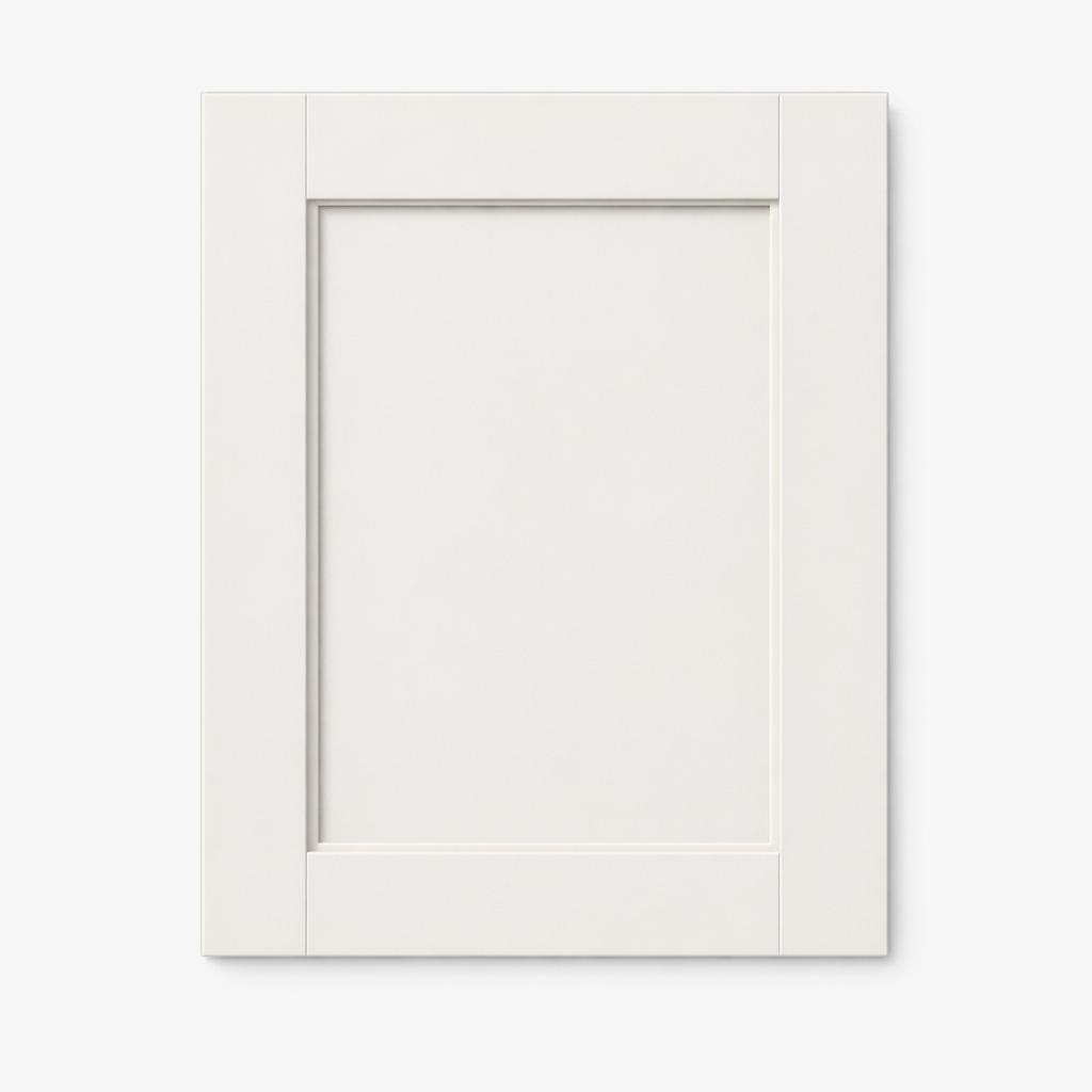 A single flat-lay product photograph of a Shaker kitchen cabinet door panel. Material: MDF. Color: Off-Whit...