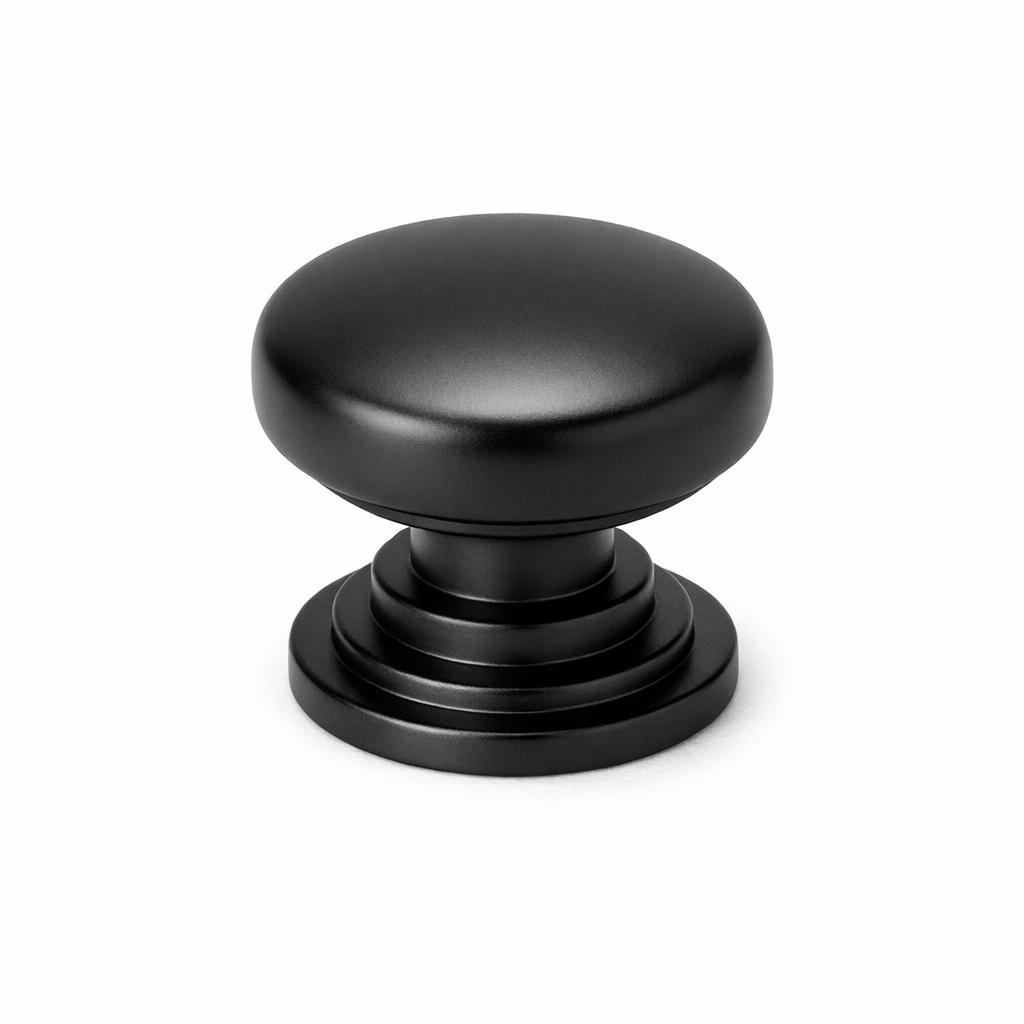 Commercial product photograph. A single residential cabinet knob. Smooth surface texture. Round Knob