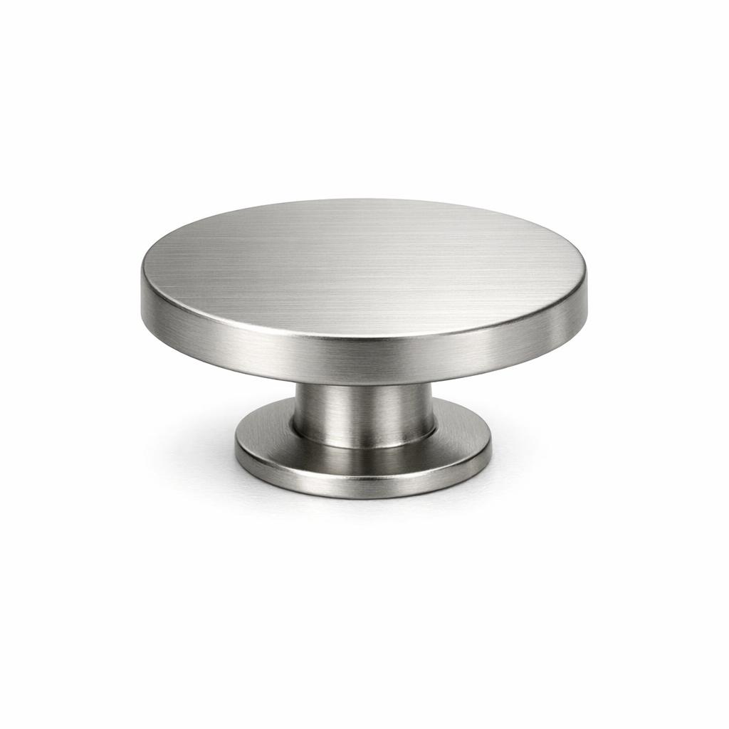 Commercial product photograph. A single residential cabinet knob. Smooth surface texture. Round Knob shape....