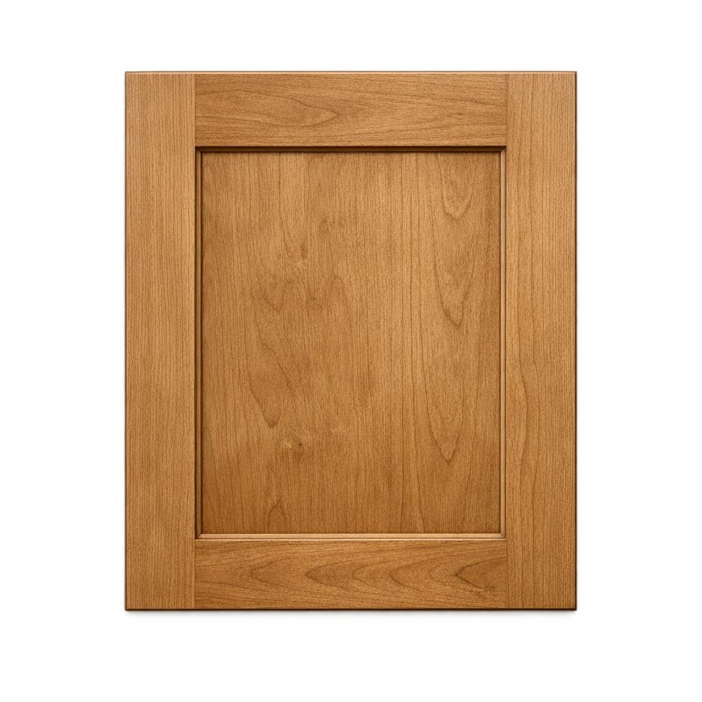 A single flat-lay product photograph of a Shaker kitchen cabinet door panel. Material: MDF. Color: Natural Wood. Finish: