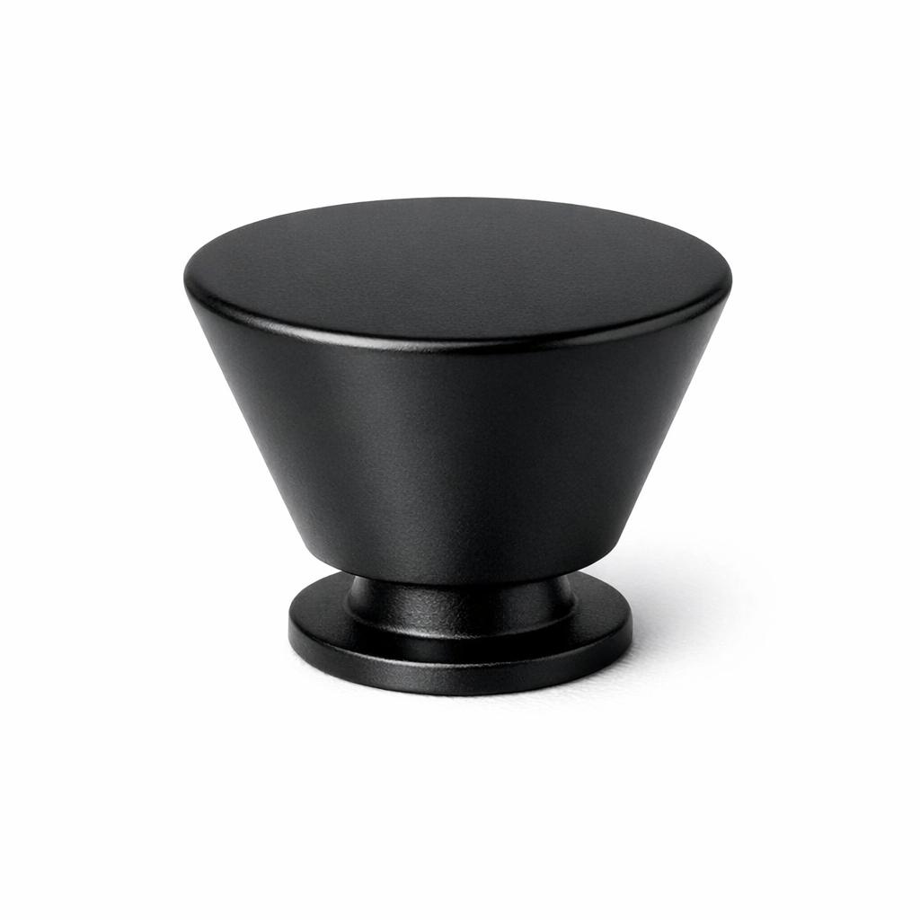 Commercial product photograph. A single residential cabinet knob. Smooth surface texture. Round Knob