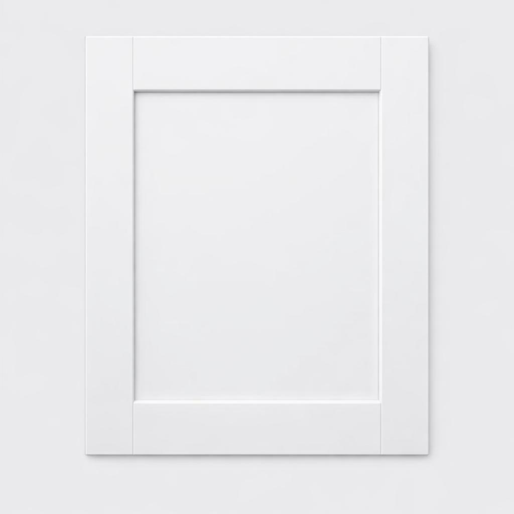 A single flat-lay product photograph of a Shaker kitchen cabinet door panel. Material: MDF. Color: White. F...