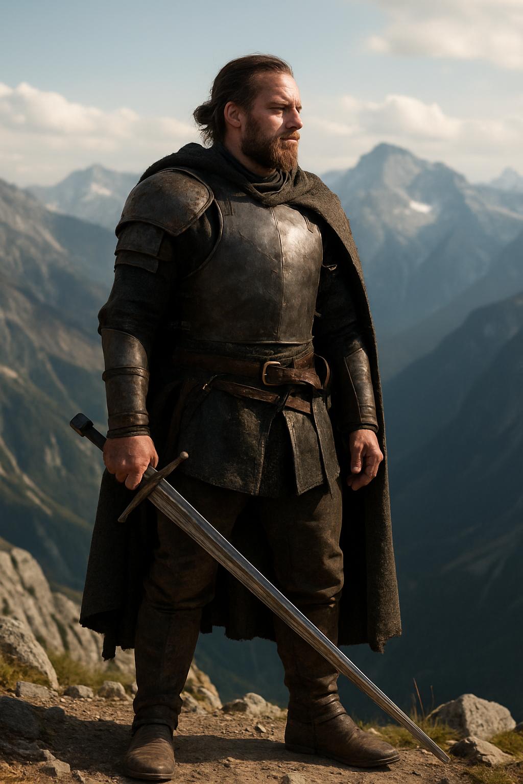 A warrior standing on a mountain