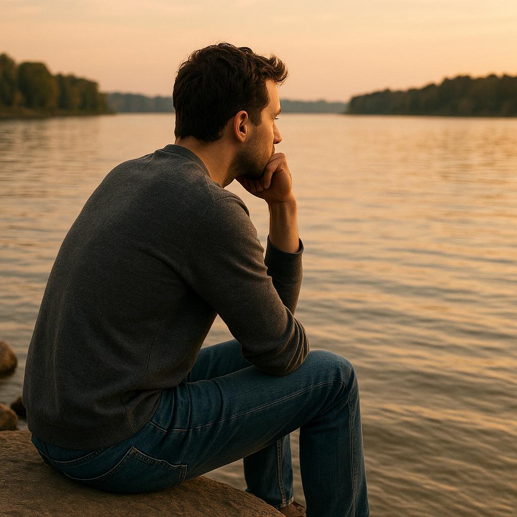 A man sitting at the water and thinking