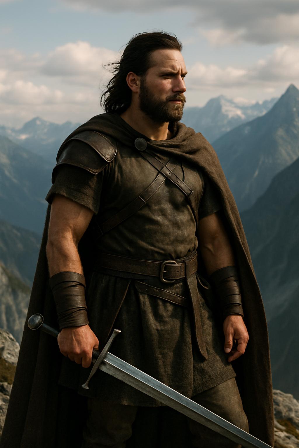 A warrior standing on a mountain