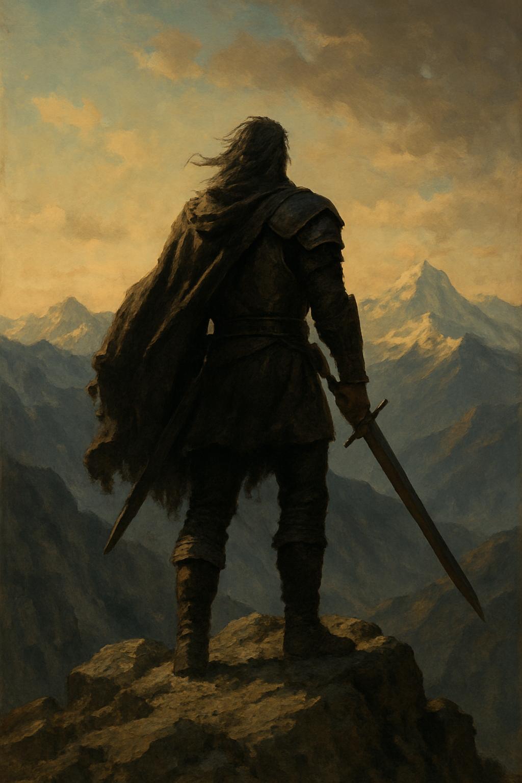 A warrior standing on a mountain