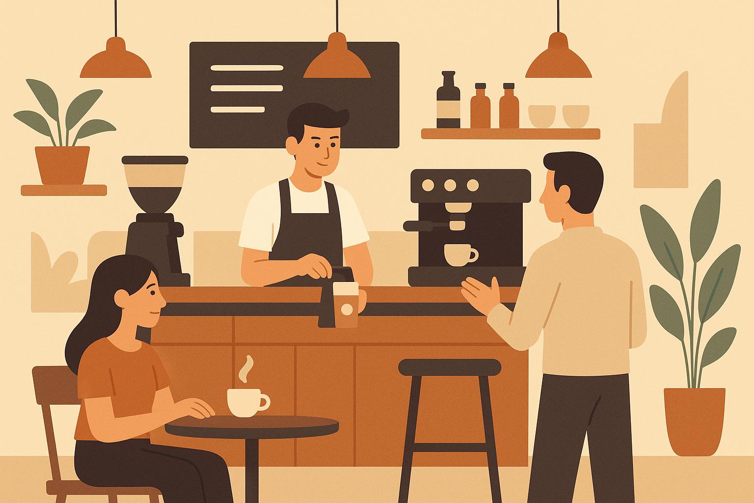 Социальные сети AI image: a modern coffee shop scene. 