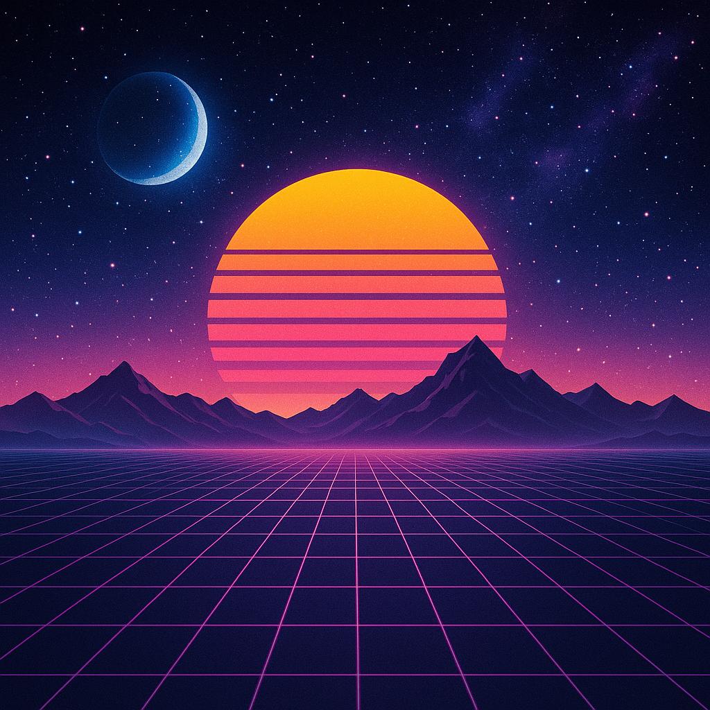 
Retro 80s wave space, 1980s retro futuristic style background, digital landscape in the cyber world