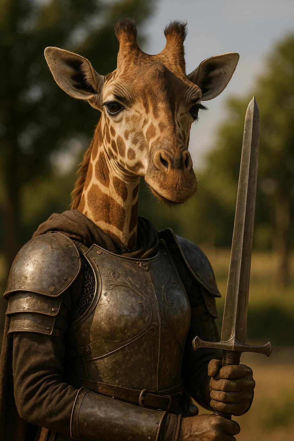 Социальные сети AI image: make a female giraffe warrior 