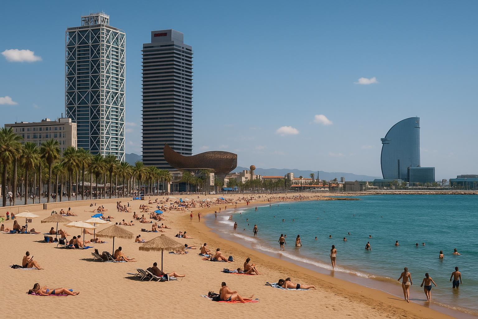 Социальные сети AI image: a beach in barcelona 